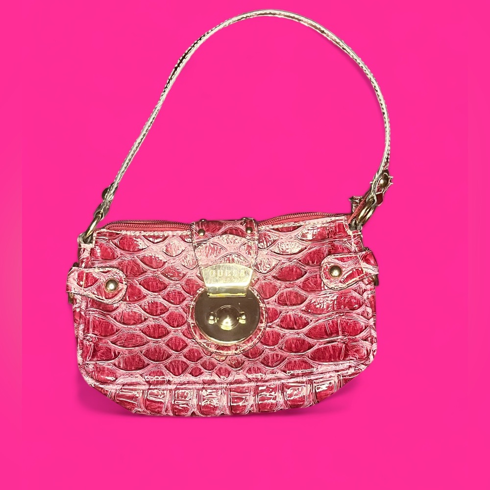 Y2K magenta GUESS alligator mini purse